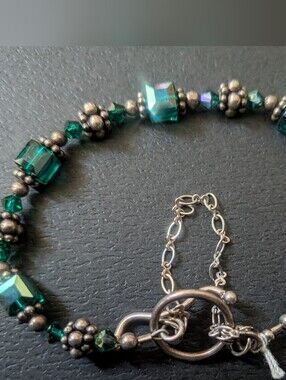 Swarovski Green Crystal Cube Sterling Silver Toggle Bracelet Handmade Artisan
